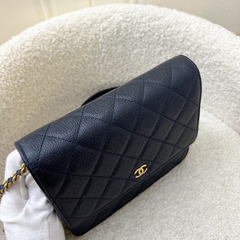 Chanel Square Wallet on Chain WOC in Navy Caviar and AGHW (Model: A84310)