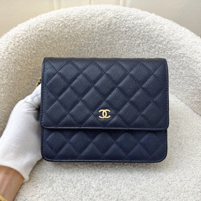 Chanel Square Wallet on Chain WOC in Navy Caviar and AGHW (Model: A84310)