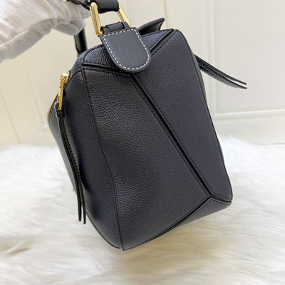 Loewe Medium Puzzle Bag In Bicolor (Dark Navy and Black) Grained Calfskin and GHW