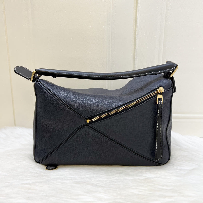 Loewe Medium Puzzle Bag In Bicolor (Dark Navy and Black) Grained Calfskin and GHW