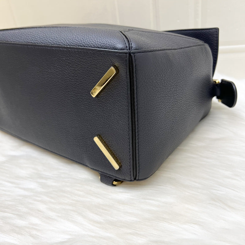Loewe Medium Puzzle Bag In Bicolor (Dark Navy and Black) Grained Calfskin and GHW