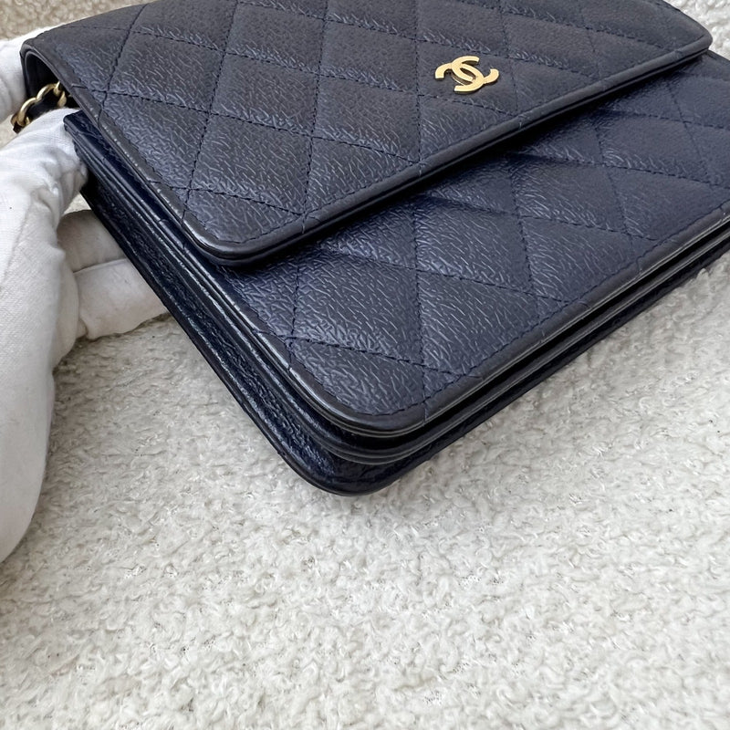 Chanel Square Wallet on Chain WOC in Navy Caviar and AGHW (Model: A84310)