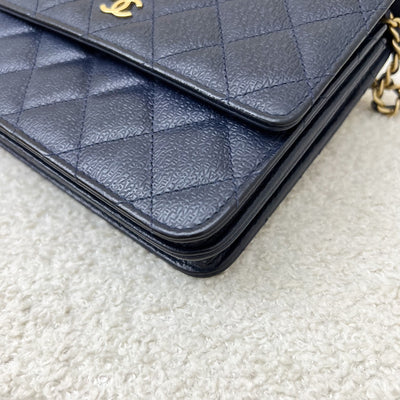 Chanel Square Wallet on Chain WOC in Navy Caviar and AGHW (Model: A84310)