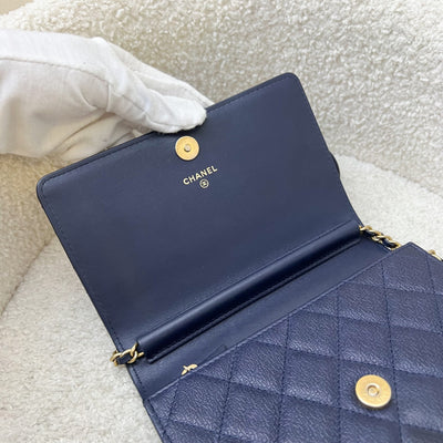 Chanel Square Wallet on Chain WOC in Navy Caviar and AGHW (Model: A84310)