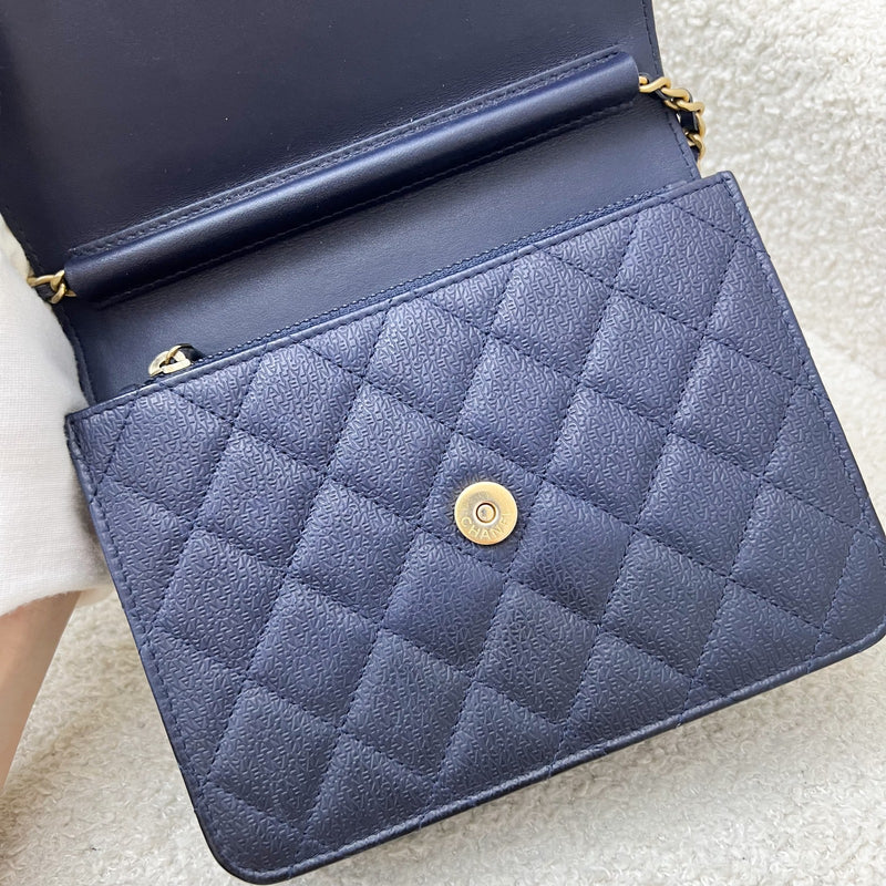 Chanel Square Wallet on Chain WOC in Navy Caviar and AGHW (Model: A84310)