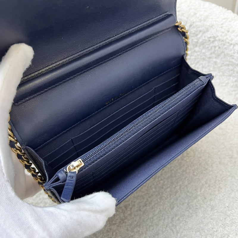 Chanel Square Wallet on Chain WOC in Navy Caviar and AGHW (Model: A84310)