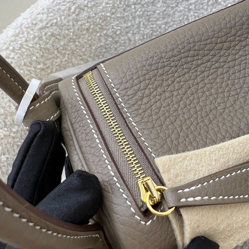 Hermes Mini Lindy in Etoupe Clemence Leather and GHW