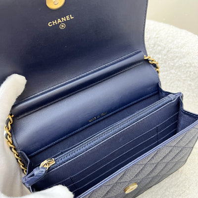 Chanel Square Wallet on Chain WOC in Navy Caviar and AGHW (Model: A84310)