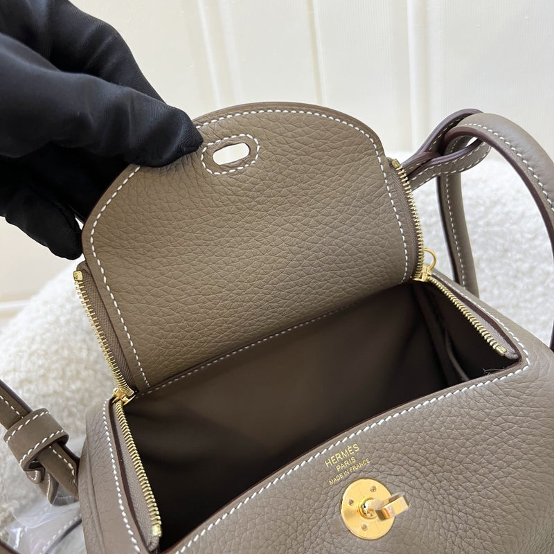 Hermes Mini Lindy in Etoupe Clemence Leather and GHW