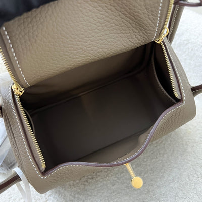 Hermes Mini Lindy in Etoupe Clemence Leather and GHW