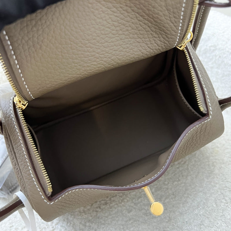 Hermes Mini Lindy in Etoupe Clemence Leather and GHW