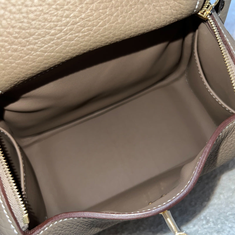 Hermes Mini Lindy in Etoupe Clemence Leather and GHW