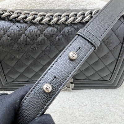 Chanel Medium 25cm Boy Flap in Black Caviar and RHW (Model: A67086)