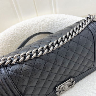 Chanel Medium 25cm Boy Flap in Black Caviar and RHW (Model: A67086)