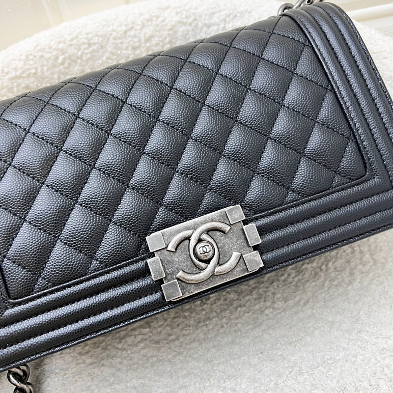 Chanel Medium 25cm Boy Flap in Black Caviar and RHW (Model: A67086)
