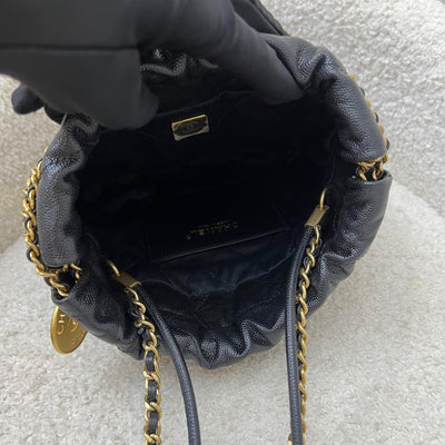 Chanel 22 Mini Hobo Handbag in 23K Black Shiny Caviar and AGHW