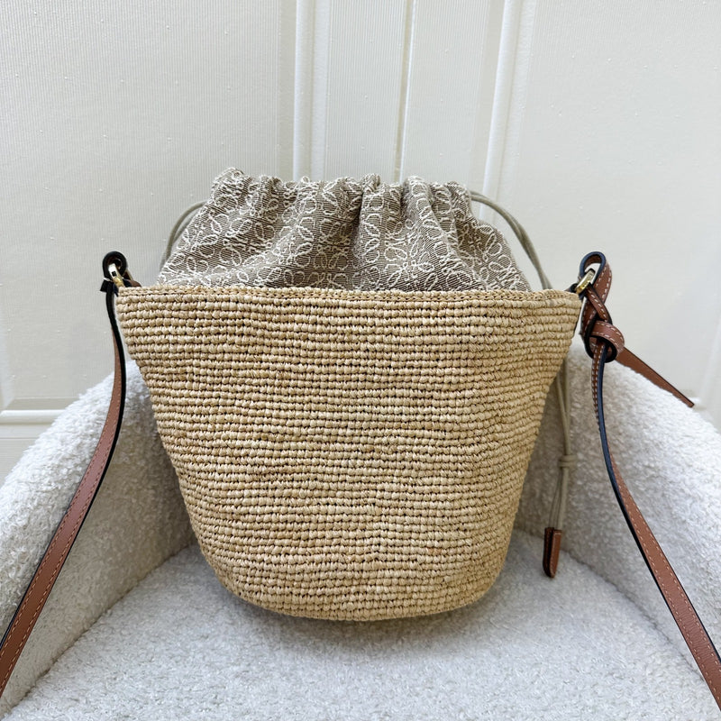 Loewe Slit Pochette Bag in Natural Raffia, Tan Calfskin and GHW