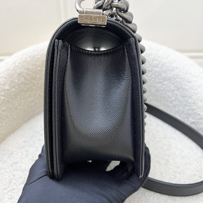 Chanel Medium 25cm Boy Flap in Black Caviar and RHW (Model: A67086)