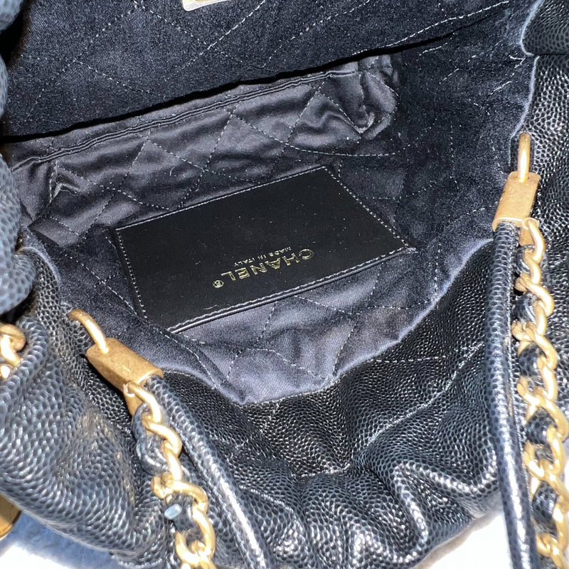 Chanel 22 Mini Hobo Handbag in 23K Black Shiny Caviar and AGHW