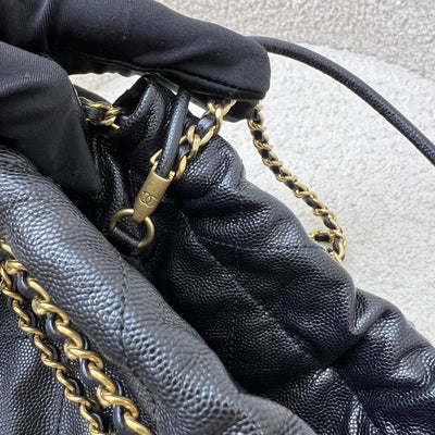 Chanel 22 Mini Hobo Handbag in 23K Black Shiny Caviar and AGHW