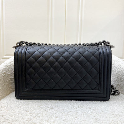 Chanel Medium 25cm Boy Flap in Black Caviar and RHW (Model: A67086)