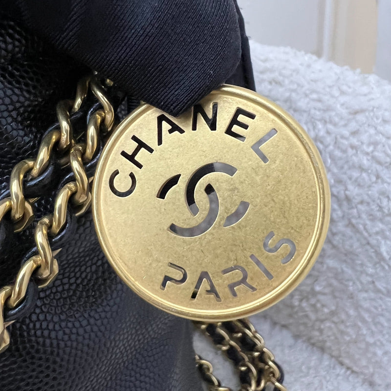 Chanel 22 Mini Hobo Handbag in 23K Black Shiny Caviar and AGHW