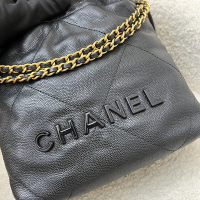 Chanel 22 Mini Hobo Handbag in 23K Black Shiny Caviar and AGHW
