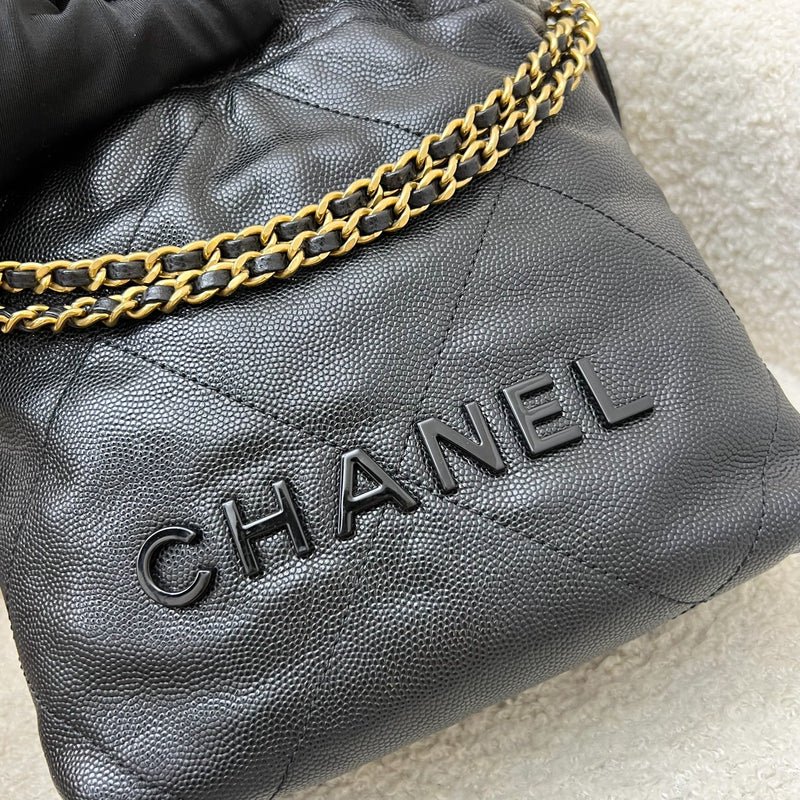 Chanel 22 Mini Hobo Handbag in 23K Black Shiny Caviar and AGHW