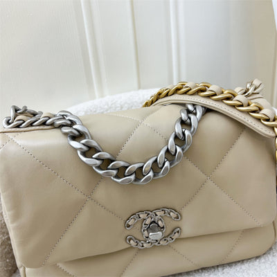 Chanel 19 Small Flap in 22C Beige Shiny Lambskin and 3-tone HW