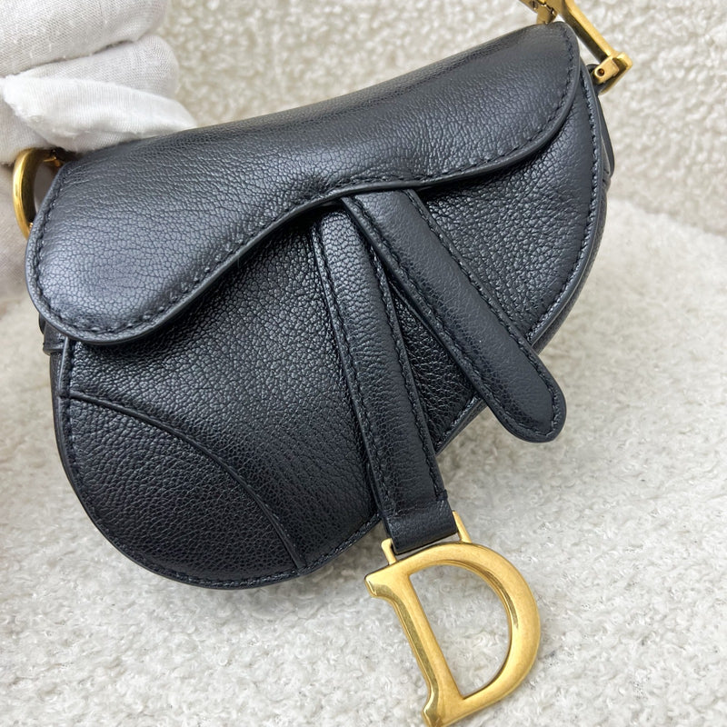 Dior Micro Saddle Bag In Black Goatskin and GHW, with Adjustable Leather Strap (Model: S5685CCEH)