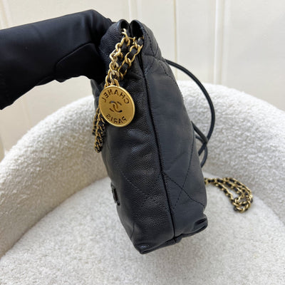 Chanel 22 Mini Hobo Handbag in 23K Black Shiny Caviar and AGHW