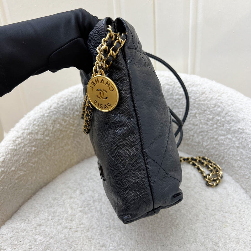 Chanel 22 Mini Hobo Handbag in 23K Black Shiny Caviar and AGHW