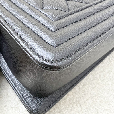 Chanel Medium 25cm Boy Flap in Black Caviar and RHW (Model: A67086)