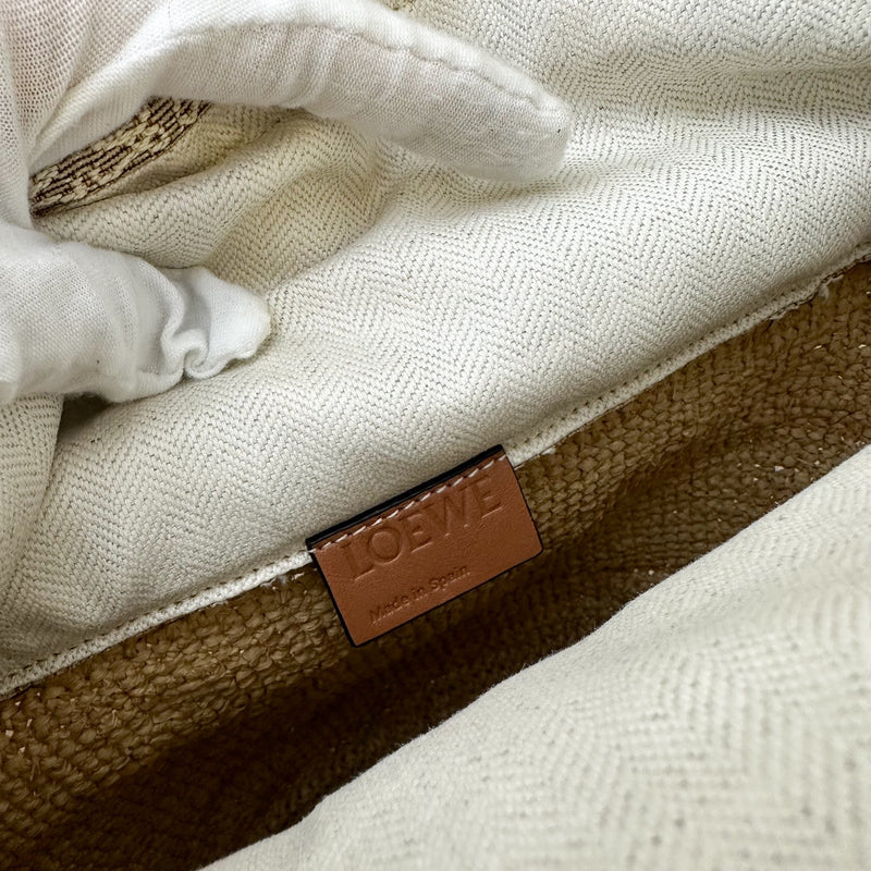 Loewe Slit Pochette Bag in Natural Raffia, Tan Calfskin and GHW