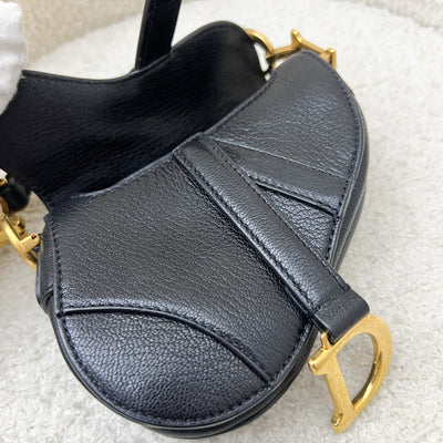 Dior Micro Saddle Bag In Black Goatskin and GHW, with Adjustable Leather Strap (Model: S5685CCEH)