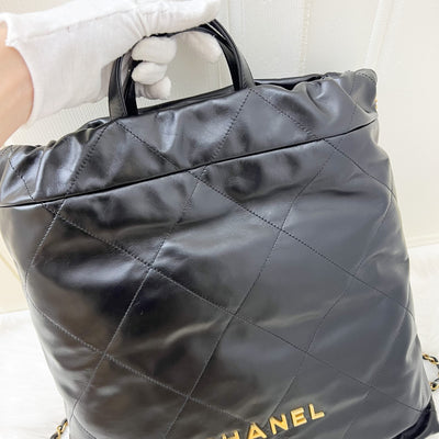 Chanel 22 Large Backpack in Black Shiny Calfskin and AGHW