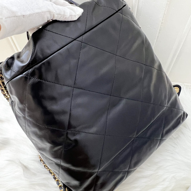 Chanel 22 Large Backpack in Black Shiny Calfskin and AGHW