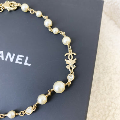 Chanel 23P CC and Clover Choker / Necklace (Adjustable) with Pearls and Crystals in LGHW