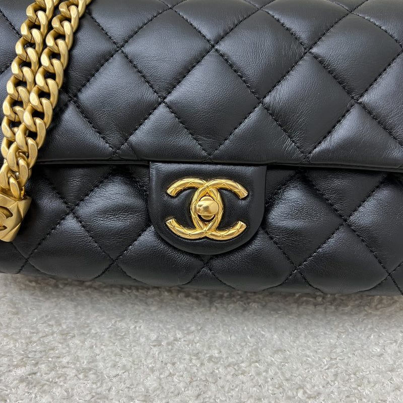 Chanel 22K Small Flap with Adjustable Chain in Black Lambskin and AGHW