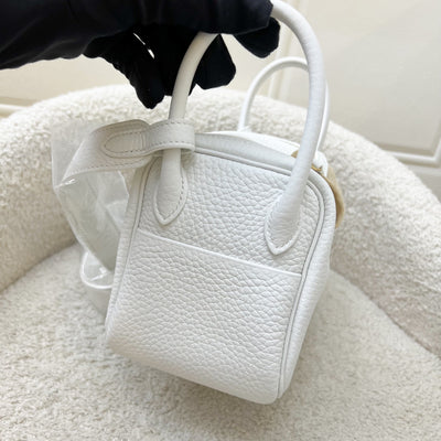 Hermes Mini Lindy II in New White Clemence Leather and GHW