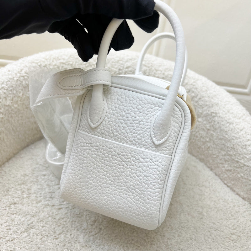 Hermes Mini Lindy II in New White Clemence Leather and GHW