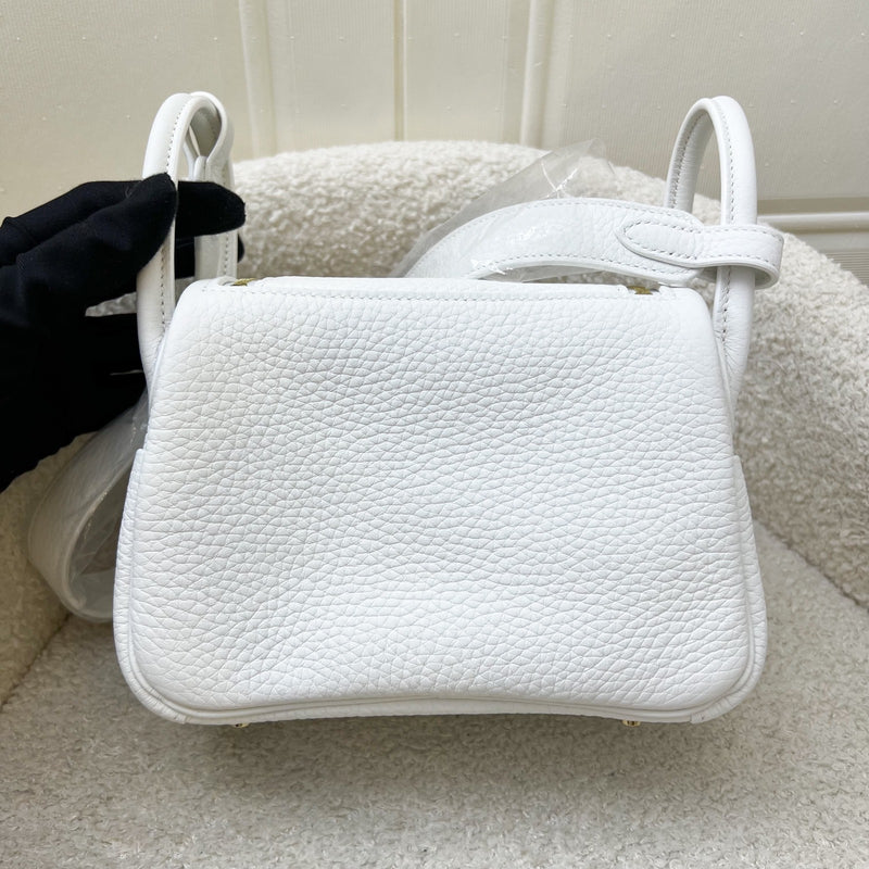 Hermes Mini Lindy II in New White Clemence Leather and GHW
