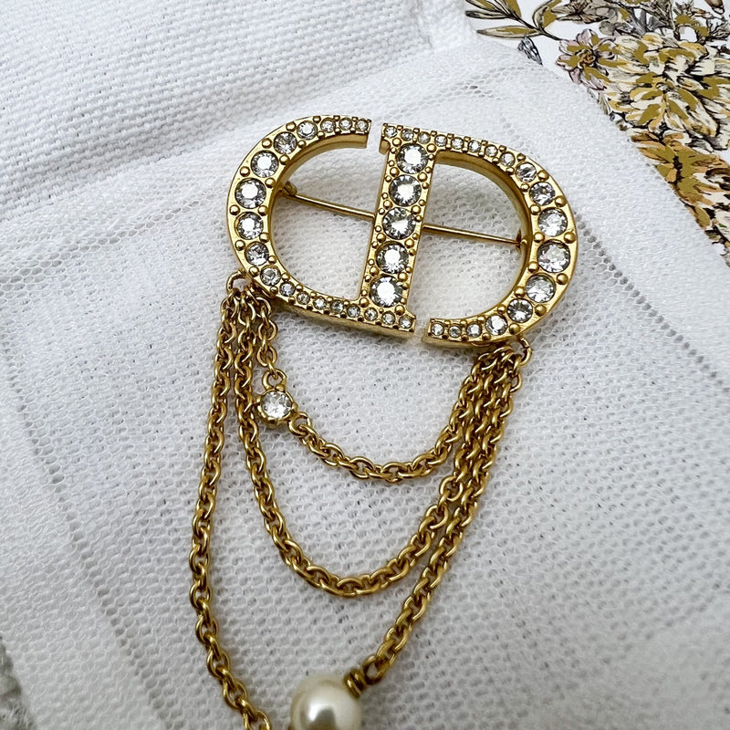 Dior Petit CD Brooch studded with Crystals in Gold Tone HW
