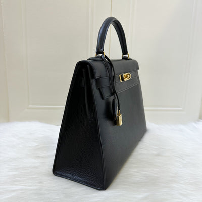 Hermes Kelly 32 Sellier in Black Noir Ardennes Leather and GHW