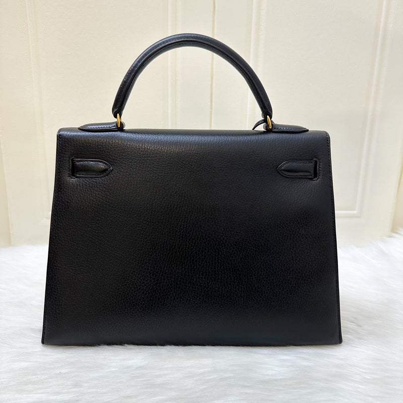 Hermes Kelly 32 Sellier in Black Noir Ardennes Leather and GHW