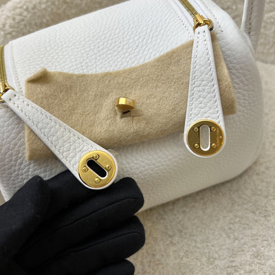 Hermes Mini Lindy II in New White Clemence Leather and GHW