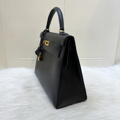 Hermes Kelly 32 Sellier in Black Noir Ardennes Leather and GHW