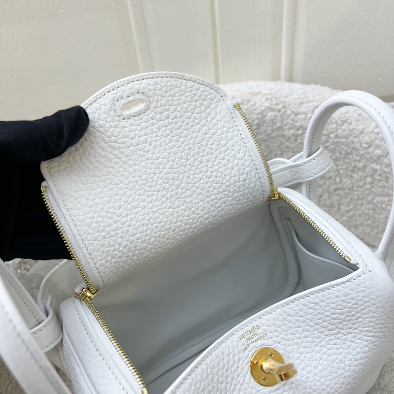Hermes Mini Lindy II in New White Clemence Leather and GHW