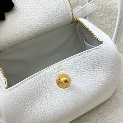 Hermes Mini Lindy II in New White Clemence Leather and GHW
