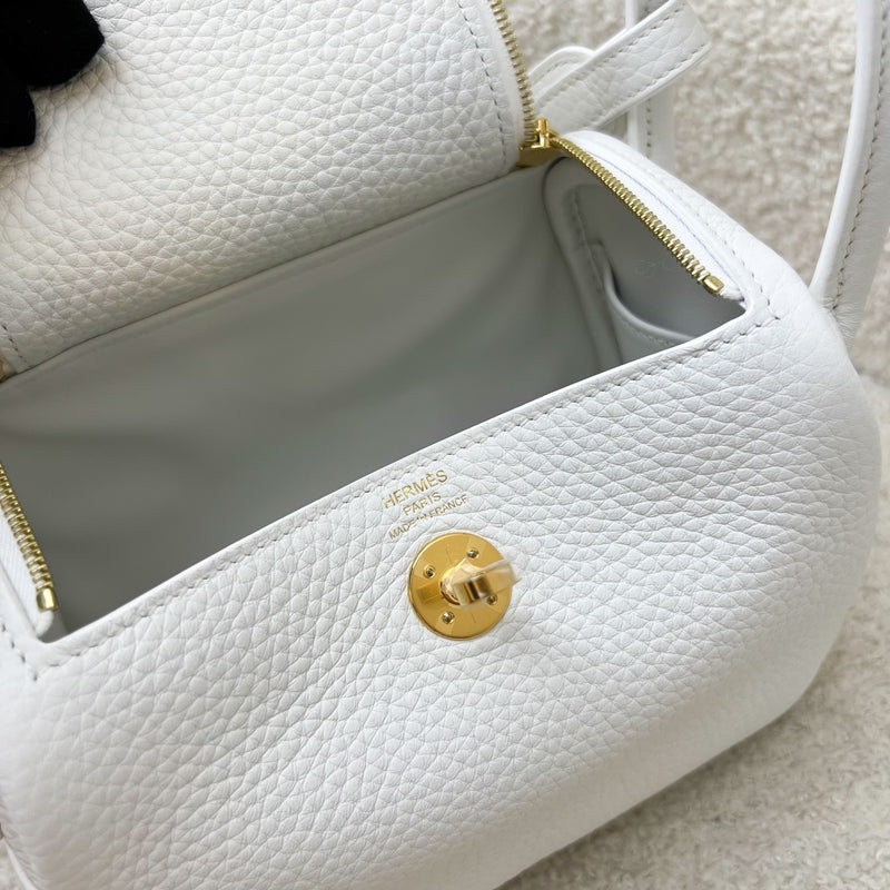 Hermes Mini Lindy II in New White Clemence Leather and GHW